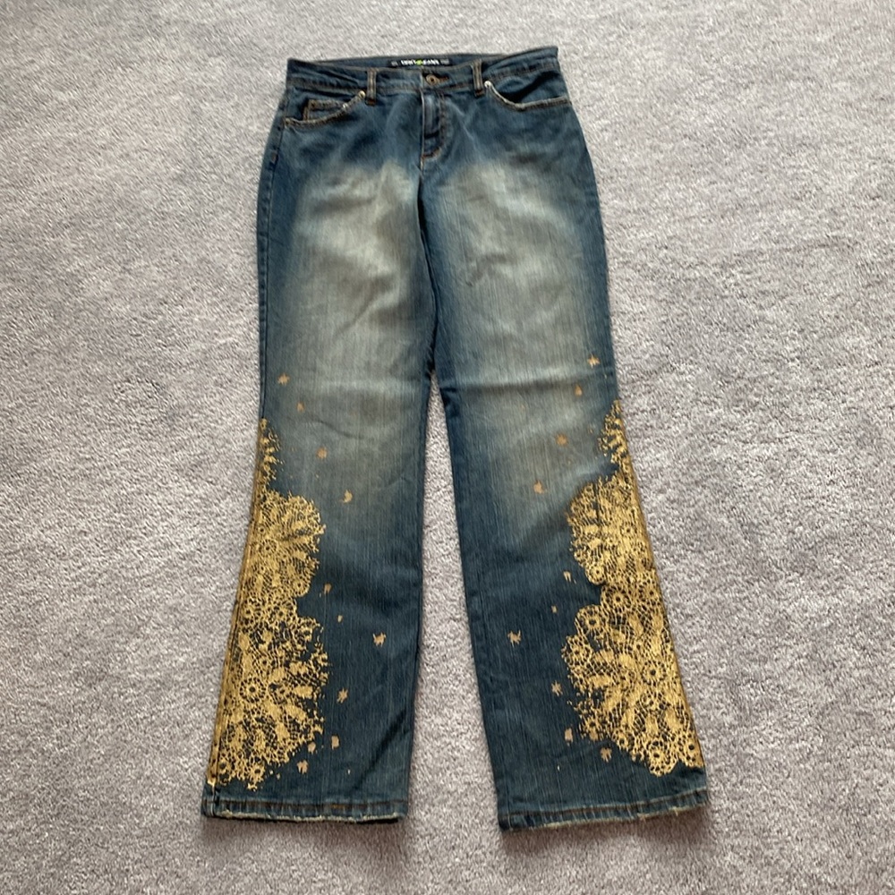 DKNY Gold Embellished, Distressed Jeans